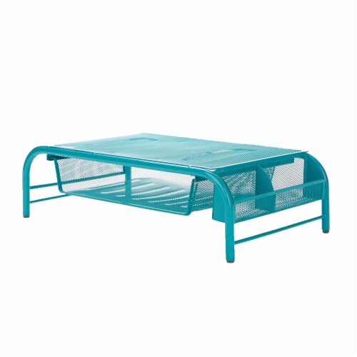 Mind Reader Metal Mesh Monitor Stand and Desk Organizer with Drawer - Turquoise Perspective: front