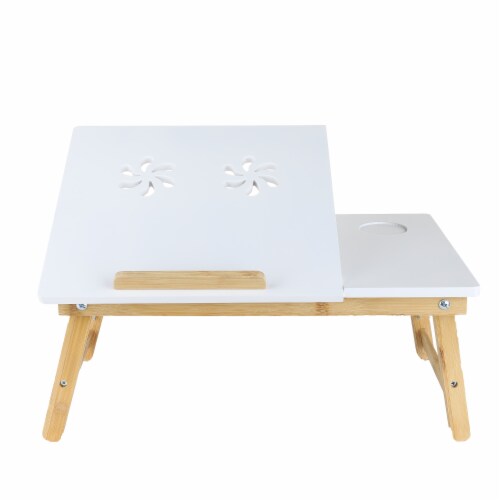 Mind Reader Coolpad Laptop Flip Top Adjustable Desk Tray - White/Brown Perspective: front