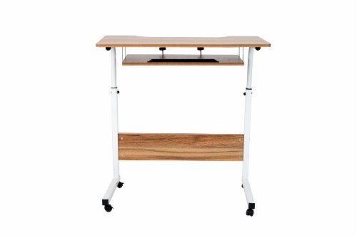 Mind Reader Large Adjustable Height Rolling Laptop Desk Table - Brown/White Perspective: front