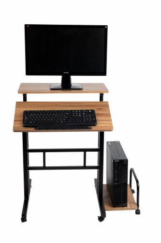 Mind Reader Rolling Sitting and Standing Reversible Workstation Desk - Black/Brown Perspective: front