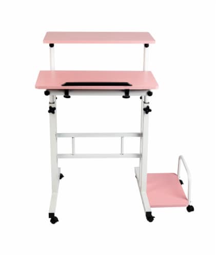 Mind Reader Rolling Sitting and Standing Reversible Workstation Desk - Pink/White Perspective: front