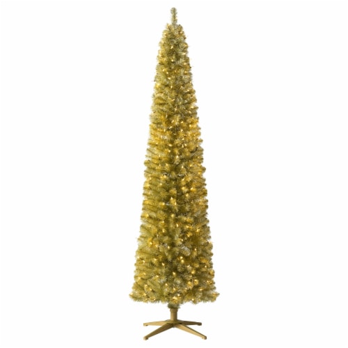 Treetopia Struck Gold 7 Foot Artificial Prelit Pencil Christmas Tree