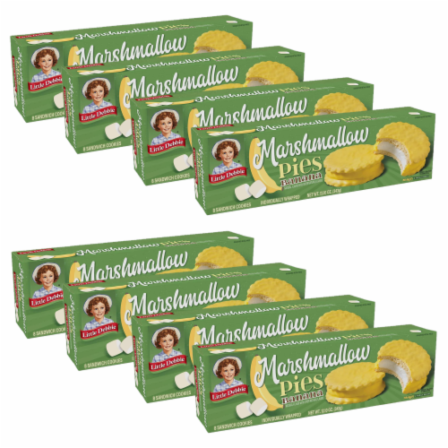 Little Debbie Banana Marshmallow Pies, 8 Boxes, 64 Banana Flavored Marshmallow Cookies Perspective: front