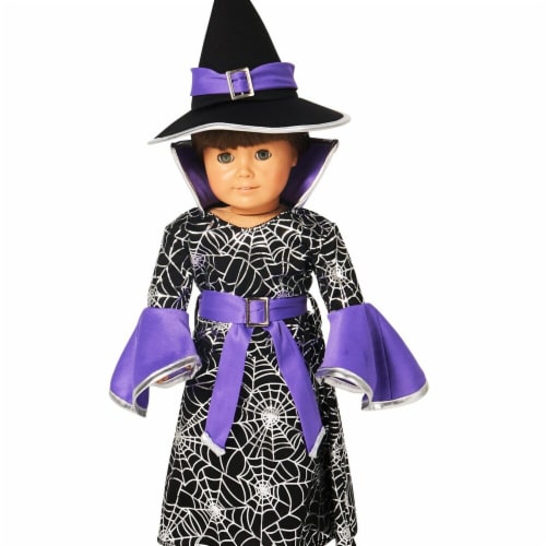 Partytime 248206 Spider Web Silver Printed Witch 18 in. Doll Costume - Standard Perspective: front