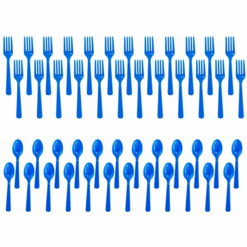 BirthdayExpress 305554 Forks & Spoons, Royal Blue - 24 Count Perspective: front