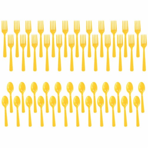 BirthdayExpress 305562 Forks & Spoons, Yellow - 24 Count Perspective: front