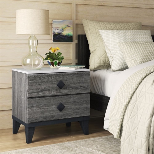 Adore Decor Micah 2 Drawer Nightstand Gray Perspective: front