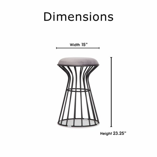 Adore Decor Lulu Velvet Upholstered Vanity Stool Fully Assembled Black and Gray Perspective: front