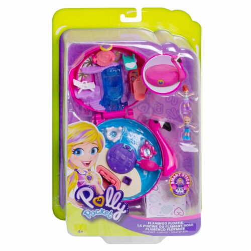 Mattel Polly Pocket Pocket World Flamingo Floatie Compact Playset Perspective: front