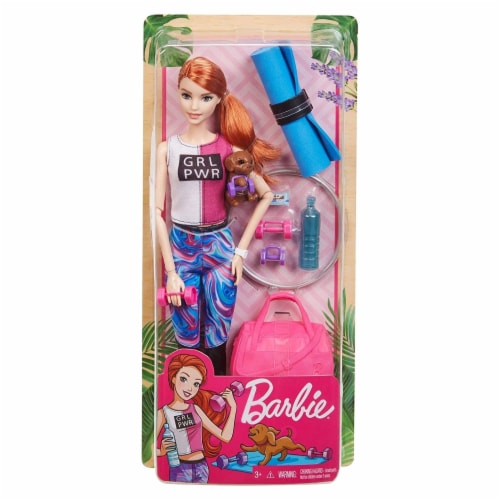 Barbie Fitness Doll Red-Haired with Puppy and 9 Accessories