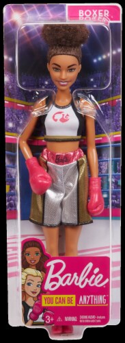 Barbie Boxer Brunette Doll With Boxing Outfit And Pink Boxing Gloves Perspective: front