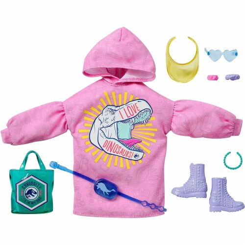 Barbie Fashions Storytelling Fashion Pack- Pink Hoodie with Dinosaur ...