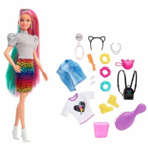 Mattel Barbie® Leopard Rainbow Hair Doll Perspective: front