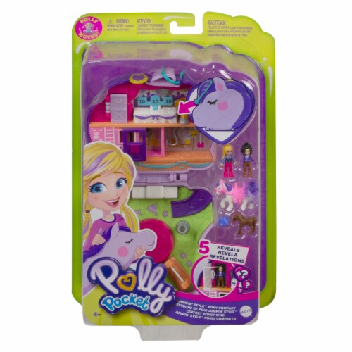Polly Pocket Jumpin? Style Pony Compact with Horse Show Theme, Micro Polly Doll & Friend Perspective: front
