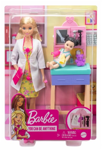 Barbie Pediatrician Playset, Blonde Doll, Exam Table, X-ray & Accessories Perspective: front