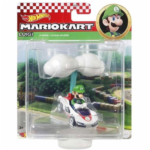 Mattel Hot Wheels® Mario Kart Luigi P-Wing + Cloud Glider Figure Perspective: front