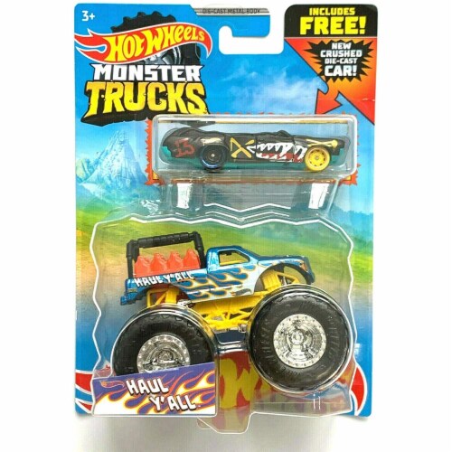 Hot Wheels Monster Trucks Haul Y'all and Crushed Wagon Flat Iron - 1:64 Scale Perspective: front