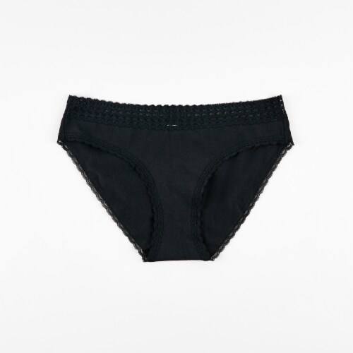 Dip Cotton Stretch Lace Waistband Bikini Underwear - Black Perspective: front