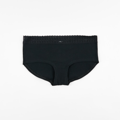 Dip Cotton Stretch Lace Waistband Boyshort Underwear - Black Perspective: front