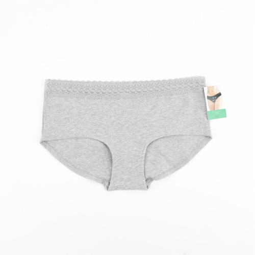 Dip Cotton Stretch Lace Waistband Boyshort Underwear - Grey Perspective: front