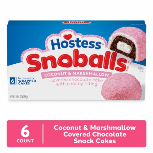 Hostess Snoballs Snack Cakes, Coconut & Marshmallow Covered Chocolate Cake Perspective: front