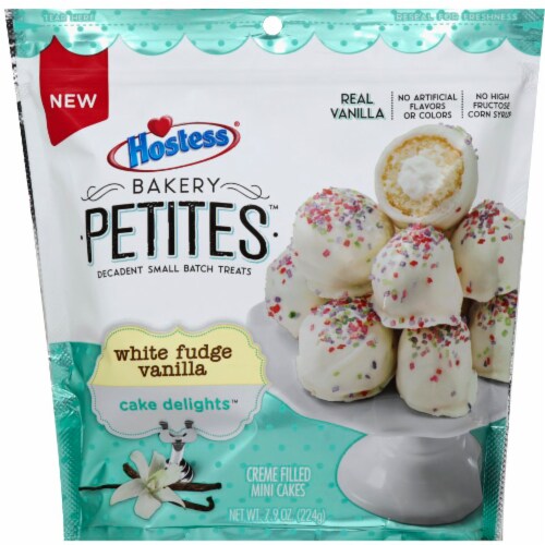 Hostess Bakery Petites White Fudge Vanilla Cake Delights Perspective: front