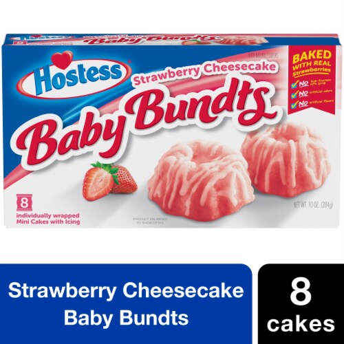 HOSTESS Strawberry Cheesecake BABY BUNDTS, Baked with Real Strawberries and natural flavors Perspective: front