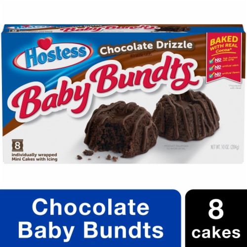 HOSTESS Chocolate Drizzle Baby Bundts, Mini Chocolate Bundt Cakes, Individually Wrapped