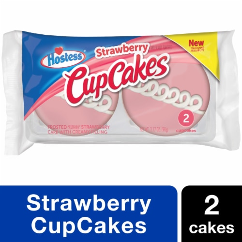 HOSTESS Strawberry CupCakes, Frosted Cake with Creamy Filling Perspective: front