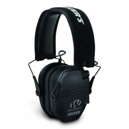 Walker's Razor Slim Shooter Black Electronic Folding Hearing Protection Earmuffs Perspective: front