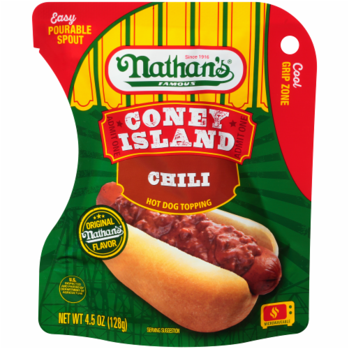 Nathan's Original Coney Island Chili Hot Dog Topping Perspective: front
