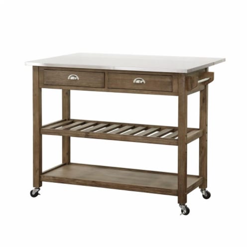 Boraam 12508 Sonoma Kitchen Cart with Drop Leaf - Barnwood Wire-Brush Perspective: front