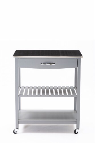 Holland Kitchen Cart With Stainless Steel Top, Gray Perspective: front