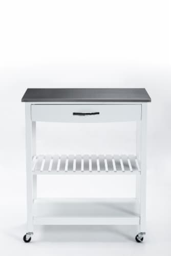 Holland Kitchen Cart With Stainless Steel Top, White Perspective: front
