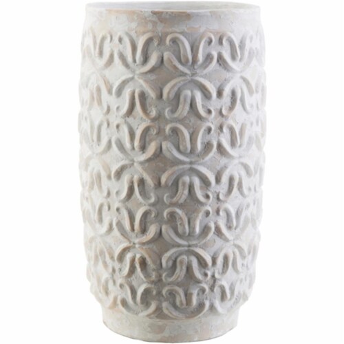 Surya AVO680-M Avonlea 9.3 x 9.3 x 15 in. Pot, White & Camel Perspective: front