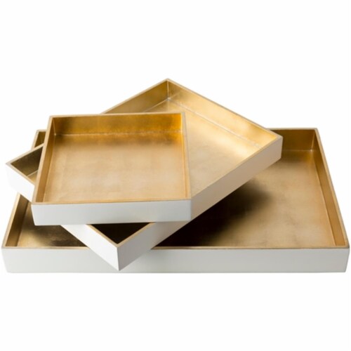Surya KTA001-SET Kalista 19.7 x 11.8 x 2 in. Tray Set, White & Wheat Perspective: front