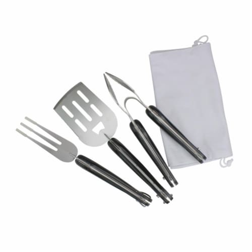 Avon 33537512 18 in. Folding BBQ Tool Set - Black & Silver - Set of 3 Perspective: front