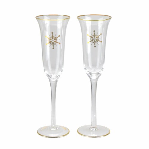 Avon 9.25 in. Golden Snowflake Champagne Glasses - Set of 2 Perspective: front