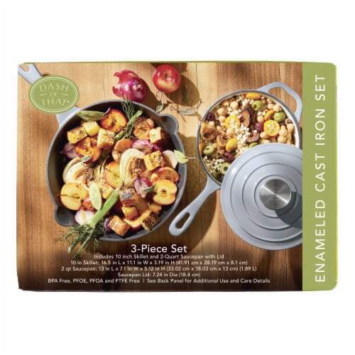 Dash of That Sauce Pan And Skillet Set Enameled Cast Iron - Gray Perspective: front