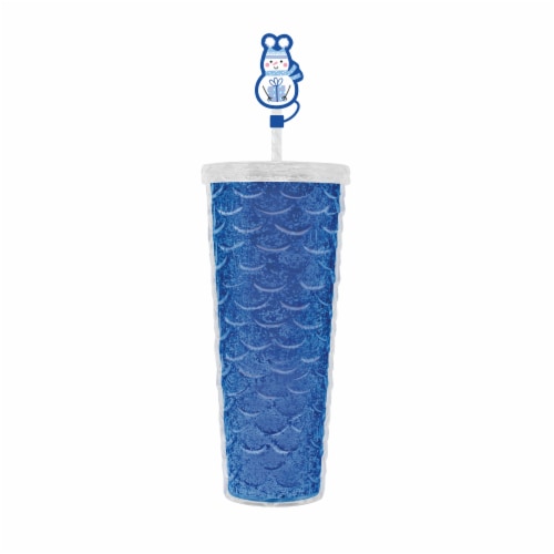 Holiday Home Christmas Tumbler with Straw & Topper - Blue Perspective: front