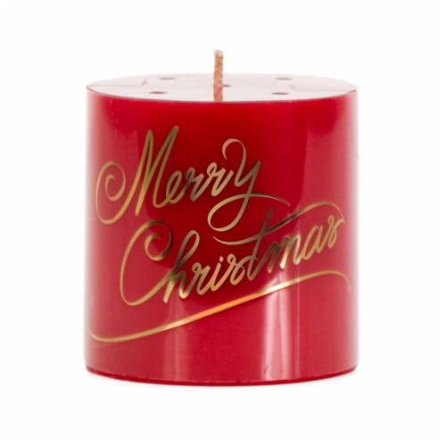 Holiday Home Small Pillar Candle Merry Christmas Perspective: front