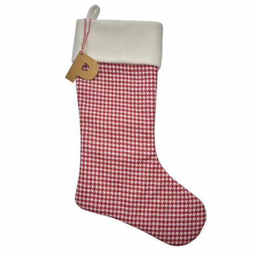 Holiday Home Monogram Red Houndstooth Stocking with Hanging Letter P Perspective: front