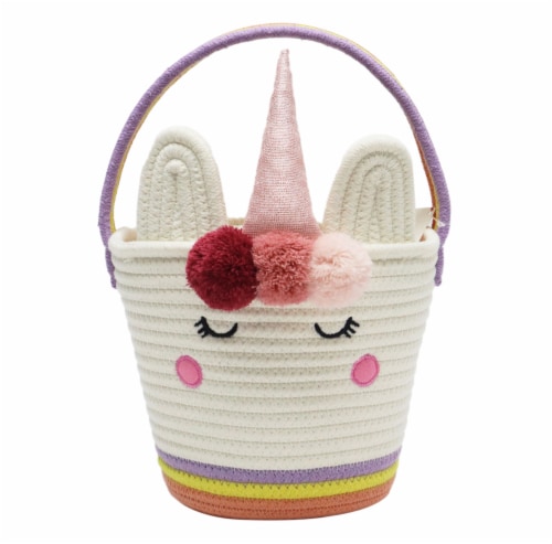 Holiday Home Unicorn Rope Easter Basket Perspective: front