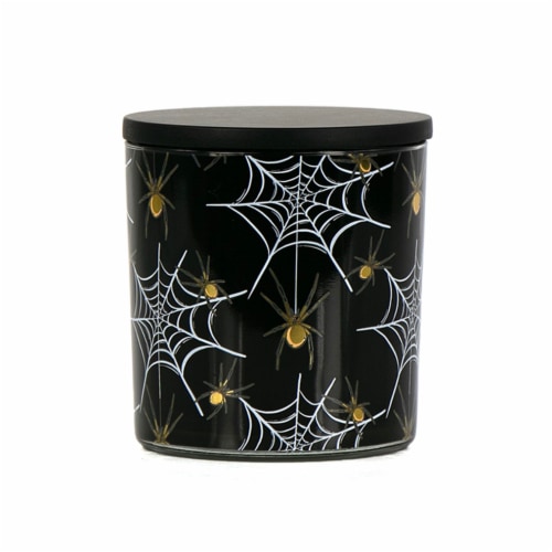 Holiday Home Halloween Jar Candle Black Spider Web Perspective: front