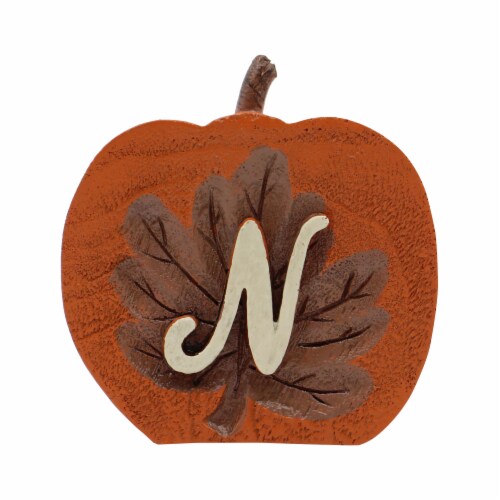 Holiday Home Monogram N Wooden Pumpkin Thanksgiving Fall Décor Perspective: front