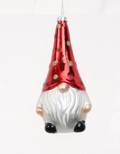 Holiday Home Gnome with Red Hat Ornament Perspective: front