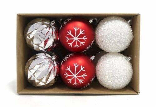 Holiday Home 100-millimeter Shatterproof Ornaments - Red Silver & White Perspective: front