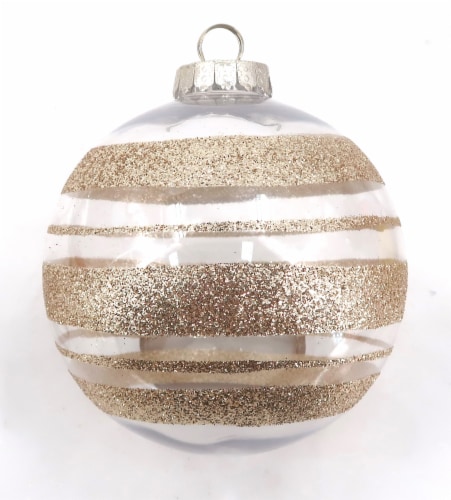 Holiday Home Ornament 150MM Shiny Clear With Gold Glitter Perspective: front