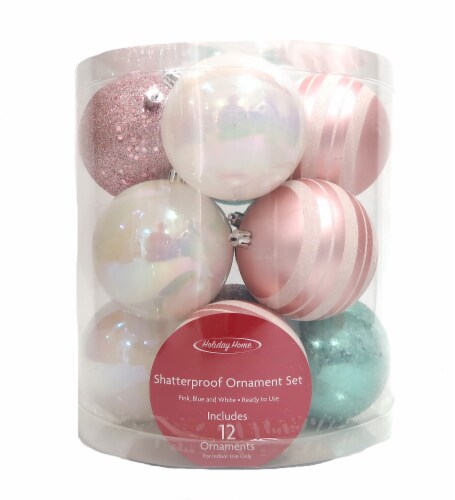 Holiday Home® Shatterproof Ornament Christmas Decor- Pink/Blue/White Perspective: front