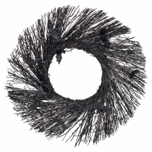 Holiday Home 22" Black Bat Halloween Wreath Decor Perspective: front